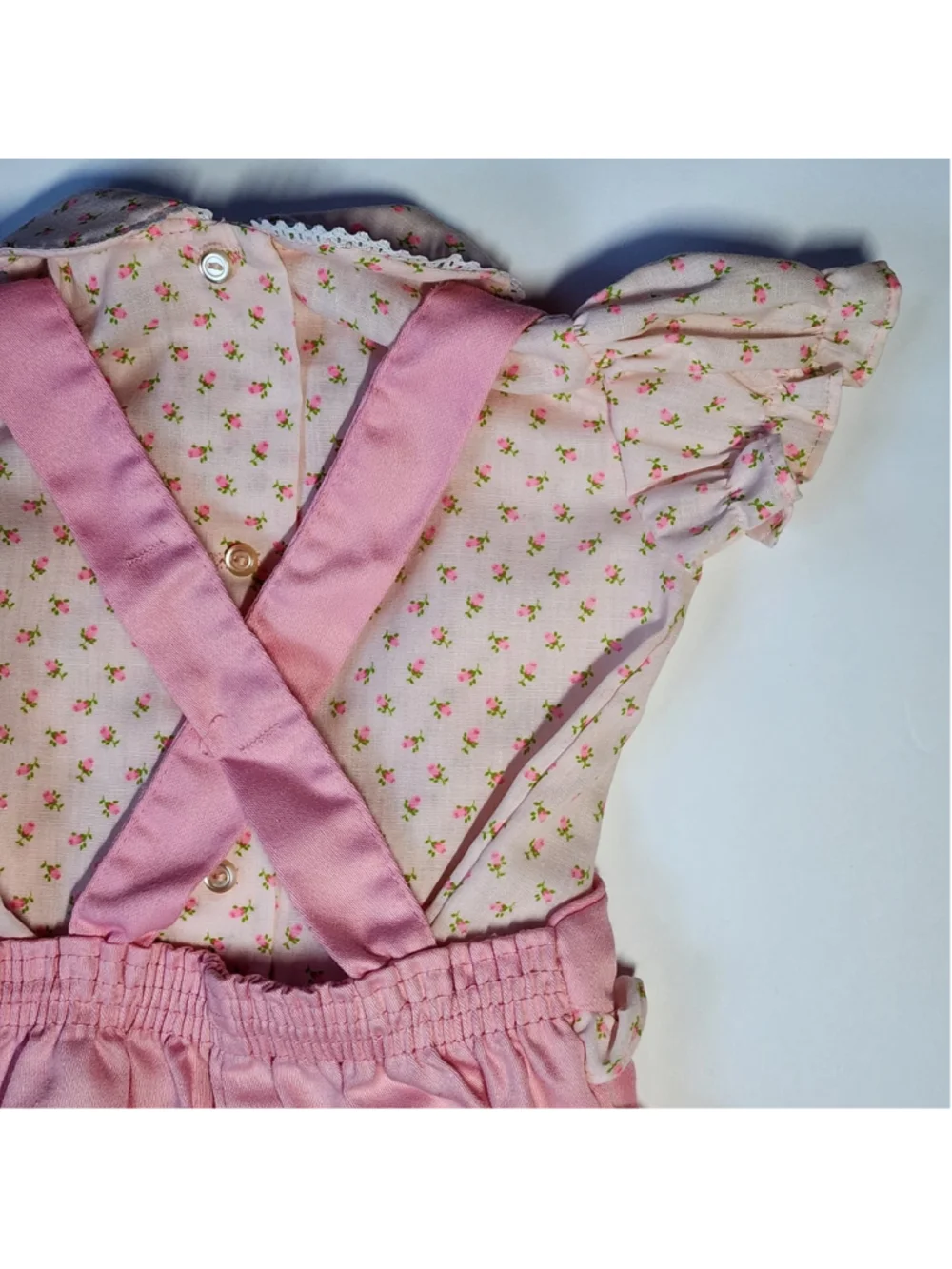 Vintage Toddler Baby Overalls Set 12 Months Pink Floral Embroidery Turtle Outfit